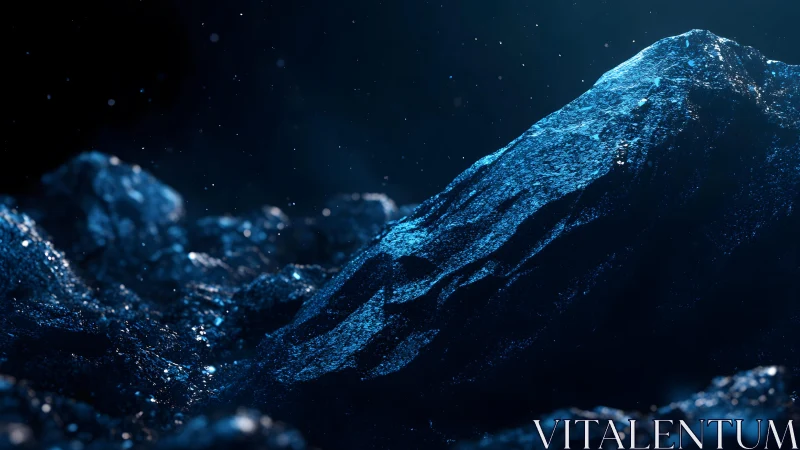Majestic Blue Mountain at Night in Cinematic Digital Art Style.