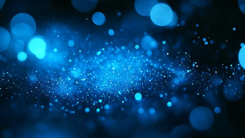 Blue bokeh particles stream across deep cosmic field.