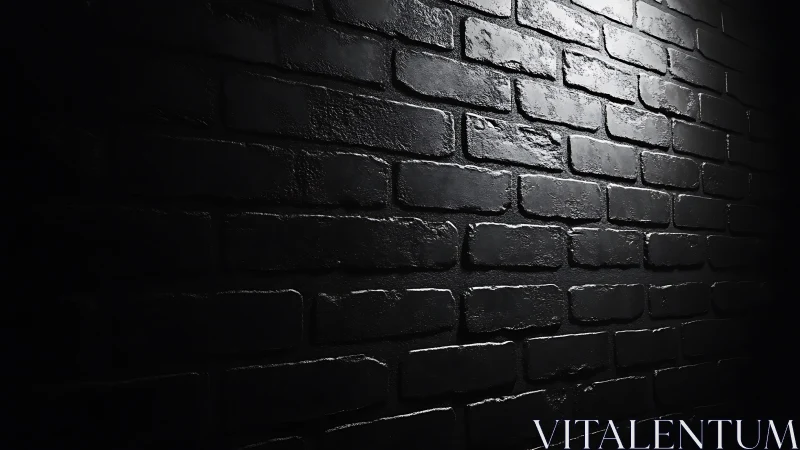 Side-lit black brick wall in dramatic low-key lighting.