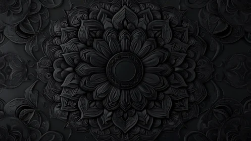 Midnight floral mandala unfolds in softly layered shadows