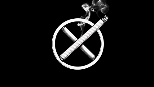 Monochrome no-smoking emblem with crossed cigarettes and rising smoke