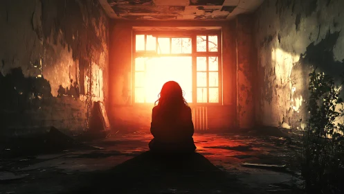 Silhouette dreamer in a ruined room of burning daylight.