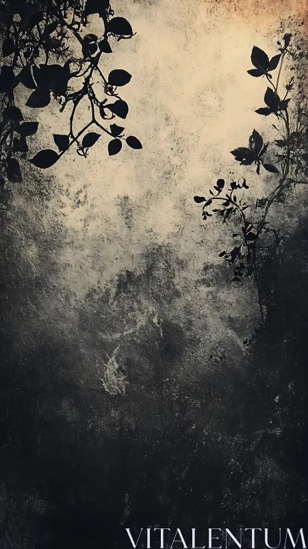 Grunge floral silhouettes against textured faded background.