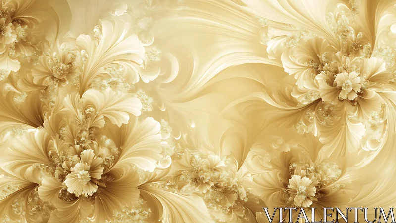 Golden fractal floral swirls with flowing abstract petals.