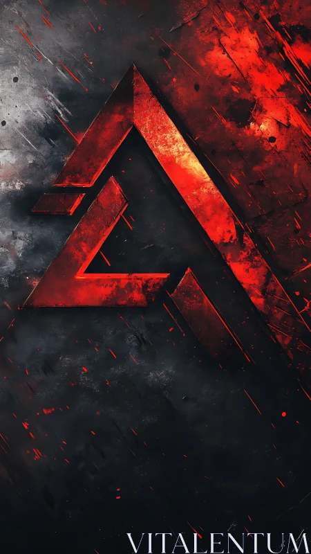 Red fractal triangle emblem glowing through ash and smoke.