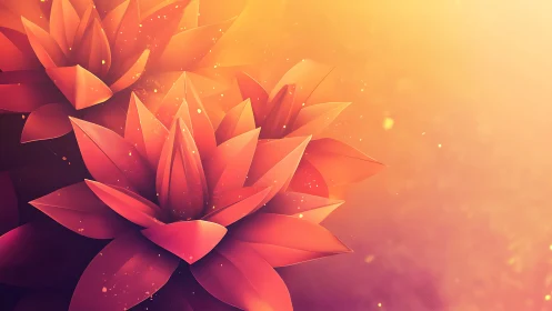 3D Rendered Lotus Flowers in Warm Golden Light.