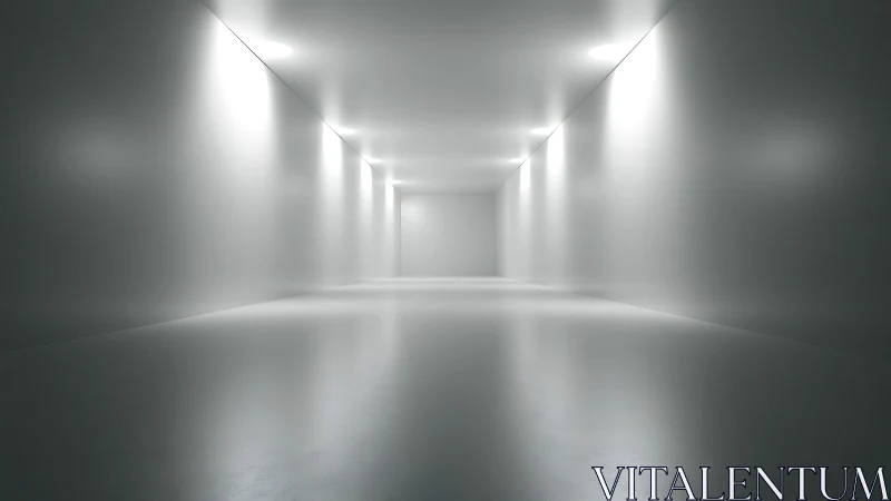 Minimalist white corridor stretches into a calm, silent void