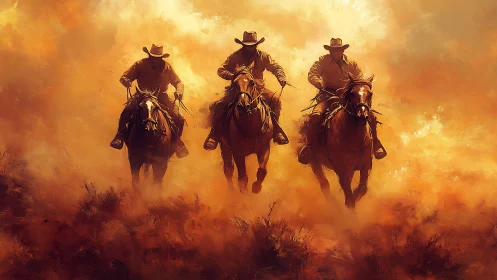 Cowboys ride through blazing desert dust in dramatic charge