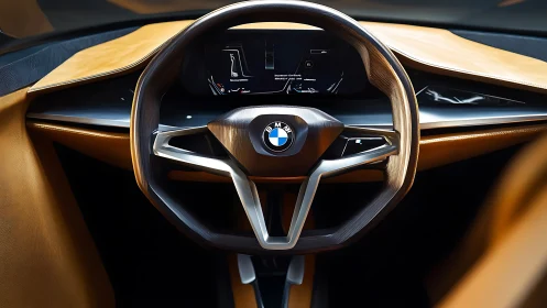 BMW concept steering wheel with digital cockpit detail.