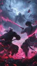 Storm-lit duel draws brave warriors toward a looming spirit