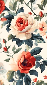 Red and Cream Peonies with Buds on Neutral Background