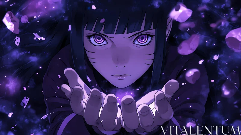 Anime kinetic portrait with violet energy field dynamics.