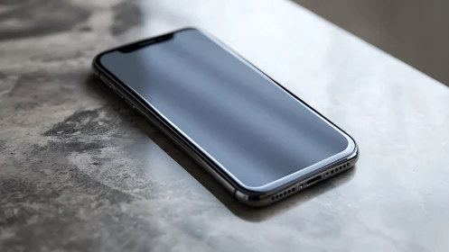 Modern Smartphone Resting on Concrete and Paper.