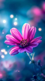 Vibrant magenta flower under dreamy bokeh glow.