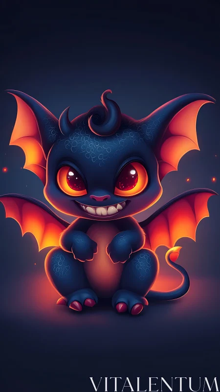 Stylized chibi dragon character with glowing orange wings.