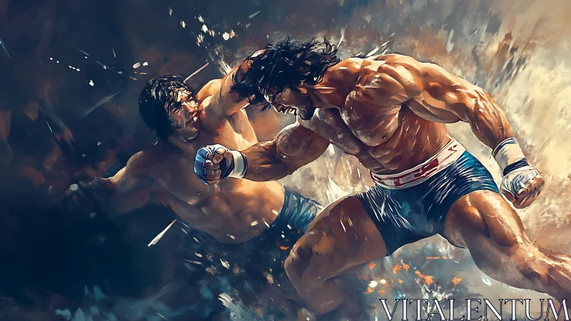 Two Boxers Engaged in Dynamic Combat with Intense Impact