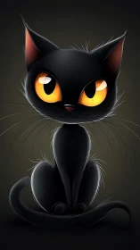 Luminous Black Cat Digital Portrait with Glowing Amber Eyes.