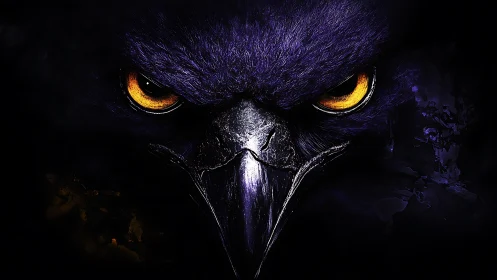Digital painting close-up of predatory raven visage in shadow.