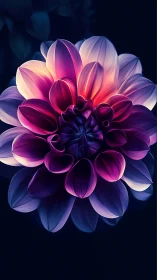 Luminescent Dahlia Bloom. Radiant petals glow magenta and pink.