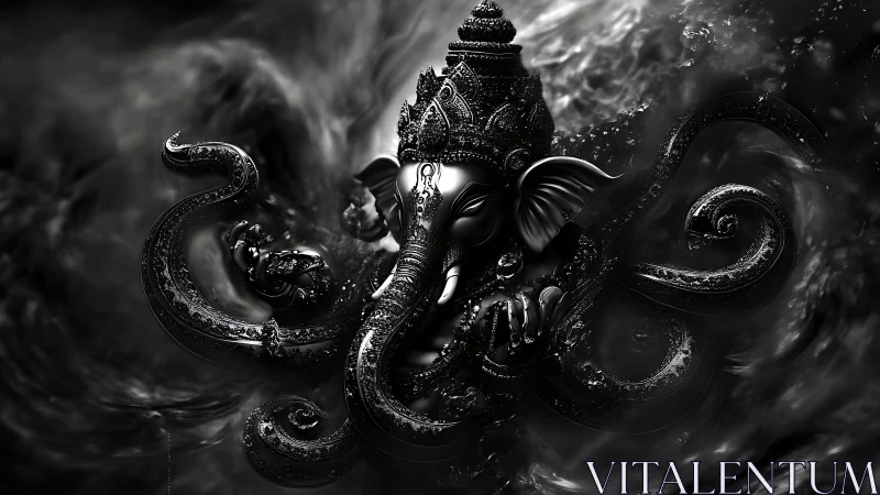 Ganesh deity merges with swirling tentacled shadows.