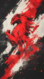 Crimson phoenix spirit rising through bold ink storms.