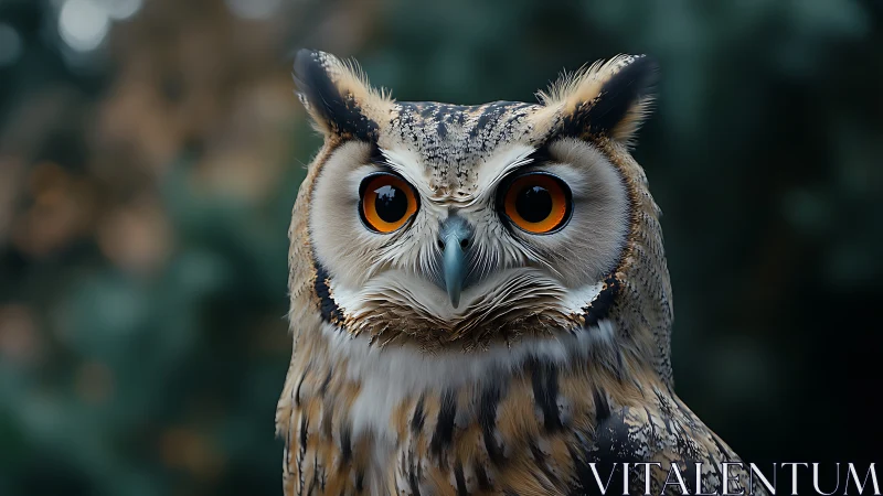 Close-up Portrait of an Owl with Striking Orange Eyes, Realistic Style.