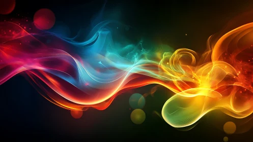 Flowing neon light waves blend across a dark void.