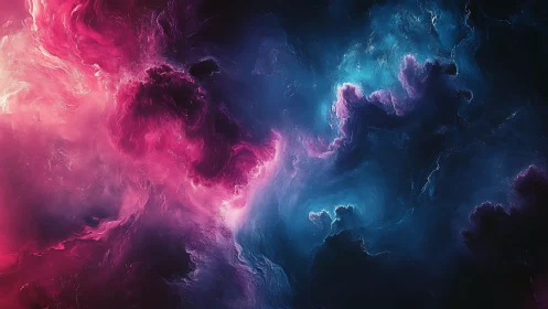 Cosmic mist where pink starlight drifts into deep blue calm.