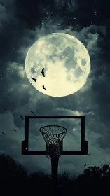 Lunar court dreamscape where moon and hoop quietly collide.