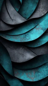 Layered metallic curves with oxidized teal patina and rough shading