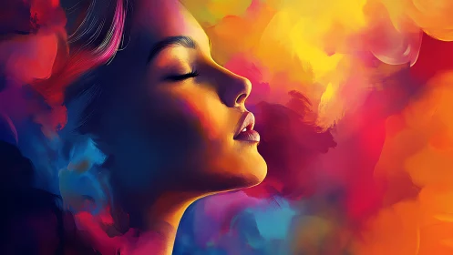 Chromatic facial profile immersed in volumetric color fields.