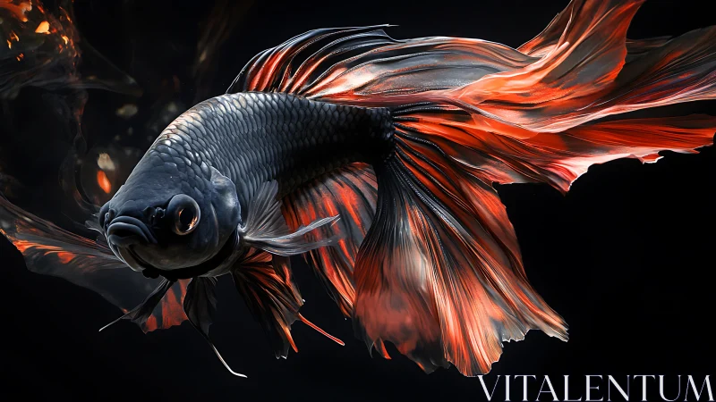 Graceful betta fish gliding in glowing black and ember tones.