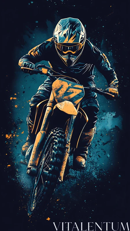 Motocross rider blasts forward amid electric spray of grit