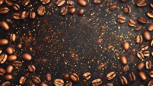 Photorealistic dark roast coffee bean frame composition.