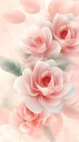 Soft Pink Roses Digital Illustration with Delicate Layered Petals.