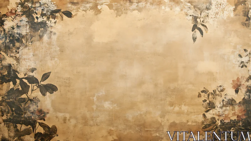 Vintage floral border on distressed parchment background.