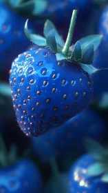 Photoreal blue strawberry macro with glossy texture.