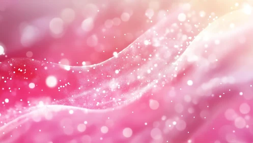Abstract Pink Waves with Soft Light and Glittering Particles.