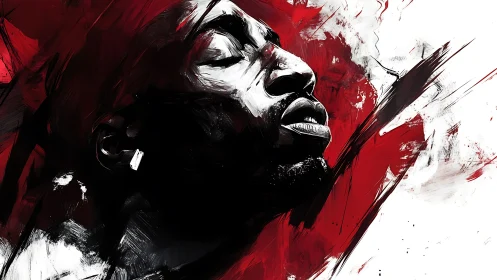 Profile portrait of man in expressive red and black brushstrokes