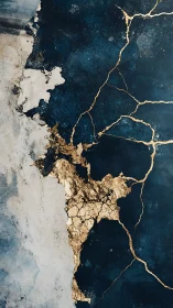 Fractured navy marble with flowing gold vein networks.