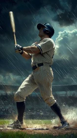 Stormlit swing captures grit and glory at home plate.