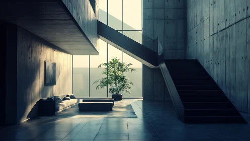 Sunlit Brutalism: Concrete Cathedral of Minimalist Solitude.