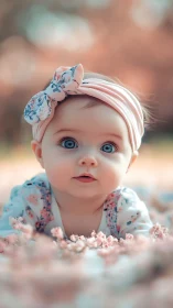 Infant in Floral Pink Striped Headwrap.