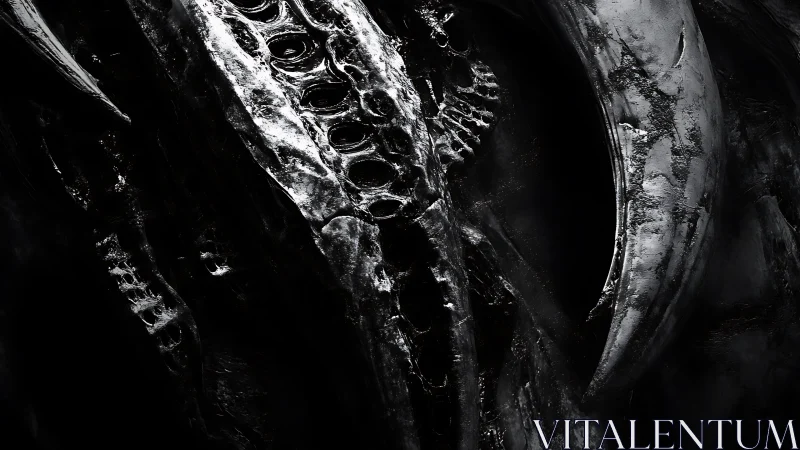 Dark Alien Exoskeleton Close-Up in Surreal Horror Style.