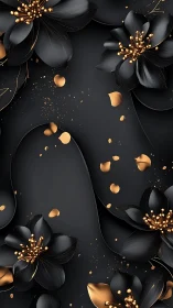 Elegant Black Flowers With Golden Details.