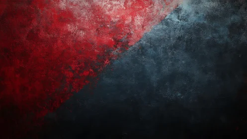 Bold red and deep blue textures meet in a dramatic embrace