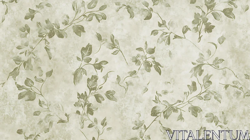 Subtle green vine pattern overlays textured cream background