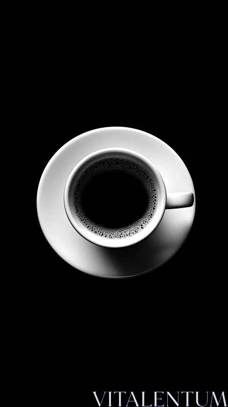 White porcelain coffee cup centered on solid black background