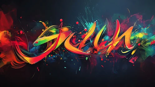 Chromatic brushstroke graffiti lettering on dark gradient field