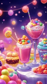 Whimsical Bubble Feast: Candy Dreams in Neon Glow.